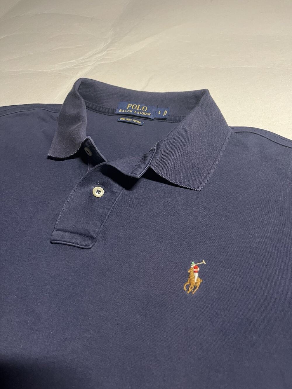 Polo Ralph Lauren Mens Large Pima Soft Touch Polo Shirt Navy Blue Short Sleeve